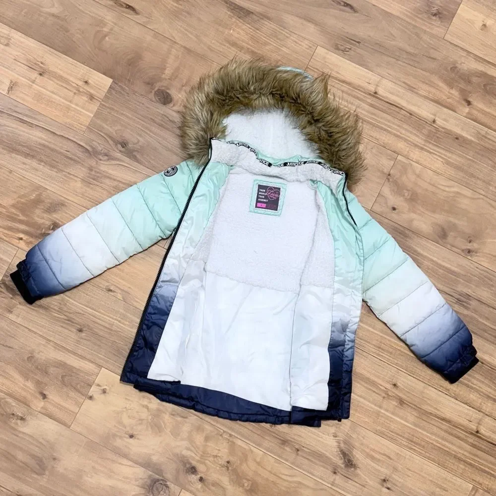 JUSTICE girls winter puffer coat with removable fur lining size 8